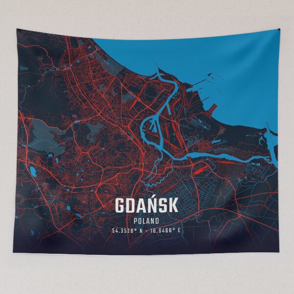 Item preview, Gdańsk Red & Blue Minimalist Map designed and sold by HomeLivingCo.