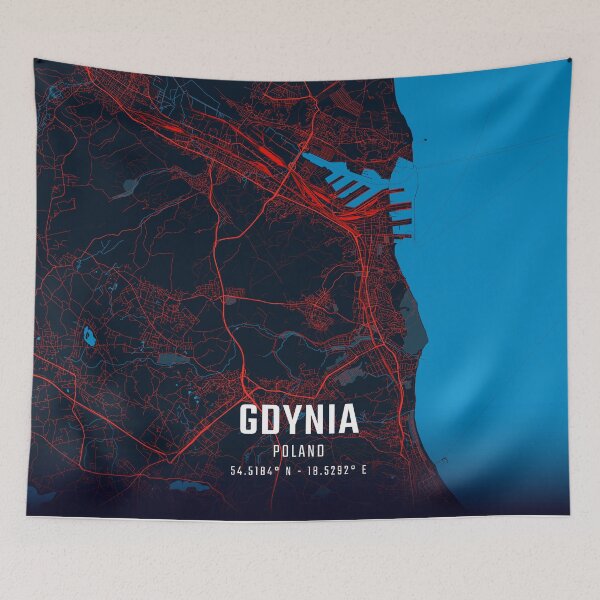 Item preview, Gdynia Red & Blue Minimalist Map designed and sold by HomeLivingCo.