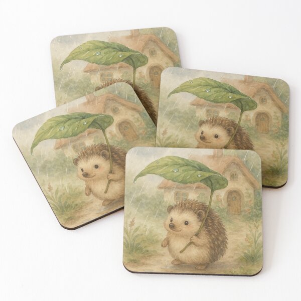 Item preview, Hedgehog with Leaf Umbrella Rain Art designed and sold by MiLaKK.