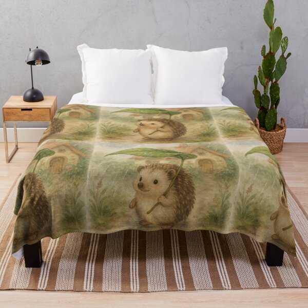 Item preview, Hedgehog with Leaf Umbrella Rain Art designed and sold by MiLaKK.