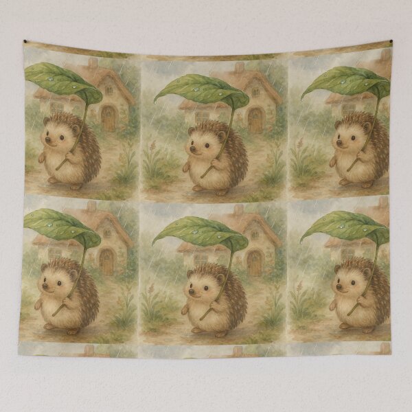 Item preview, Hedgehog with Leaf Umbrella Rain Art designed and sold by MiLaKK.