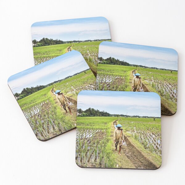 Item preview, Indonesian rural landscape with a farmer walking through flooded rice fields designed and sold by franck380.