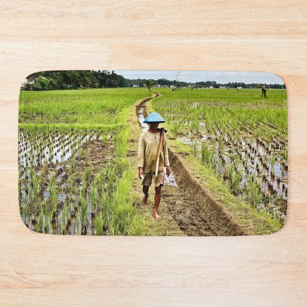 Item preview, Indonesian rural landscape with a farmer walking through flooded rice fields designed and sold by franck380.
