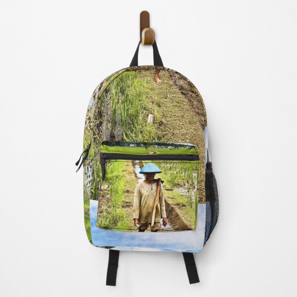 Item preview, Indonesian rural landscape with a farmer walking through flooded rice fields designed and sold by franck380.