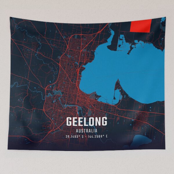 Item preview, Geelong Red & Blue Minimalist Map designed and sold by HomeLivingCo.