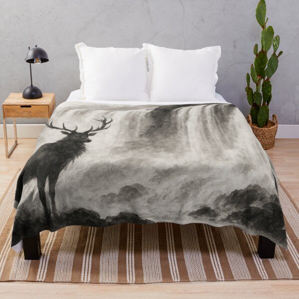 Item preview, Sacred Deer and the Waterfall – Japanese Ink Wash Painting designed and sold by ワフパズル.