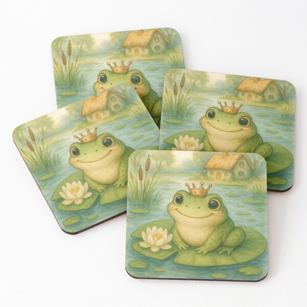 Item preview, Frog King Lily Pad Cottagecore Pond Art designed and sold by MiLaKK.