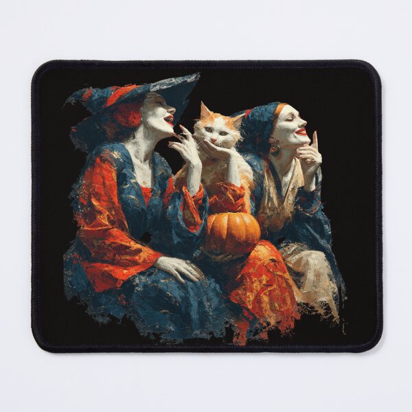 Item preview, Vintage Halloween Three Witches & Cat | Oil Painting Style | Cat Lover Spooky Art designed and sold by CrunchyGoats.