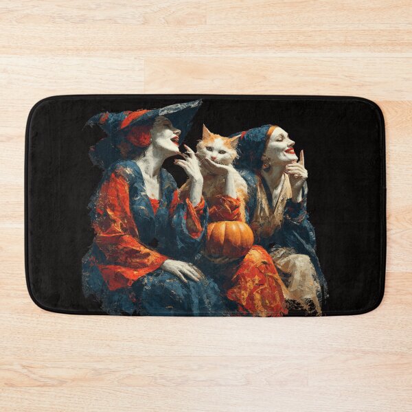 Item preview, Vintage Halloween Three Witches & Cat | Oil Painting Style | Cat Lover Spooky Art designed and sold by CrunchyGoats.