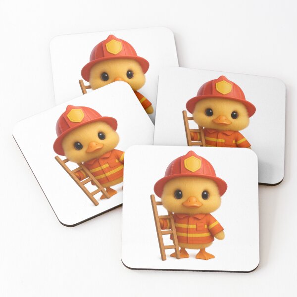 Item preview, Cute Firefighter Duck with Ladder| Kawaii Animal Art designed and sold by Moons Studio.