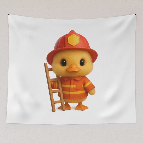 Item preview, Cute Firefighter Duck with Ladder| Kawaii Animal Art designed and sold by Moons Studio.
