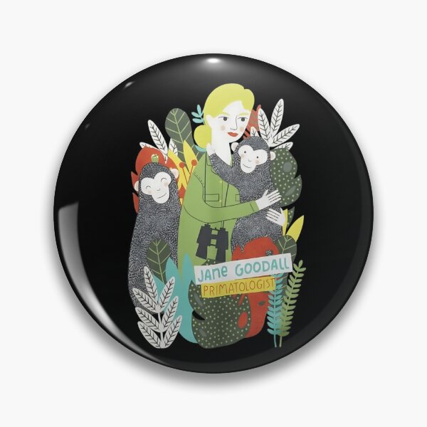 Item preview, Jane Goodall Cartoon with Chimps and Jungle Foliage designed and sold by dianadouri.