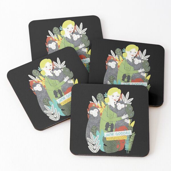 Item preview, Jane Goodall Cartoon with Chimps and Jungle Foliage designed and sold by dianadouri.