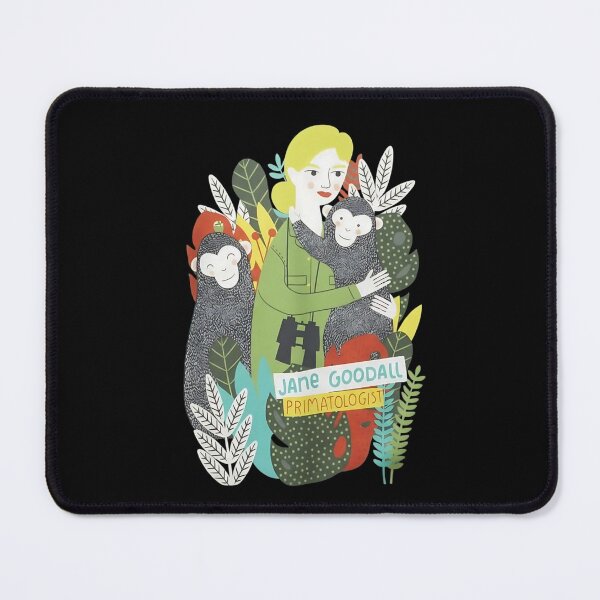 Item preview, Jane Goodall Cartoon with Chimps and Jungle Foliage designed and sold by dianadouri.