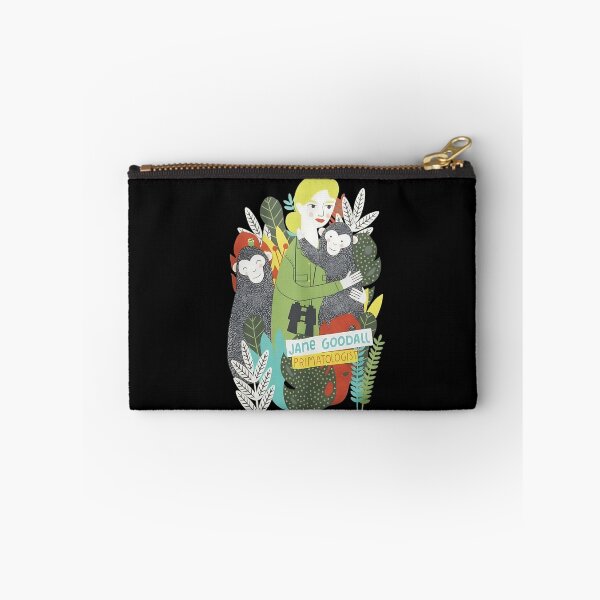 Item preview, Jane Goodall Cartoon with Chimps and Jungle Foliage designed and sold by dianadouri.