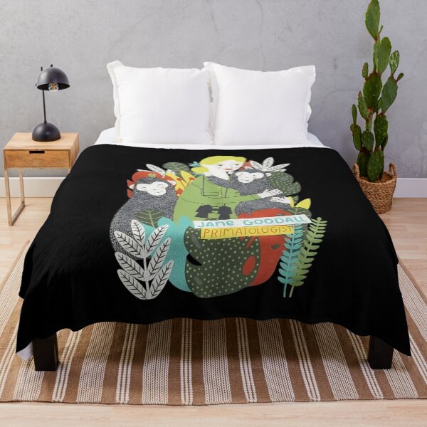 Item preview, Jane Goodall Cartoon with Chimps and Jungle Foliage designed and sold by dianadouri.