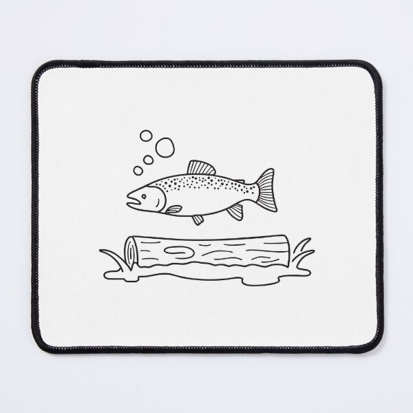 Item preview, A salmon next to a driftwood log in a flowing stream with air bubbles designed and sold by rasagamastore.