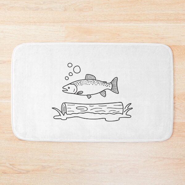 Item preview, A salmon next to a driftwood log in a flowing stream with air bubbles designed and sold by rasagamastore.