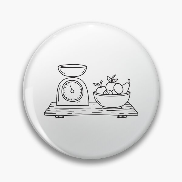 Item preview, A scale beside a fruit bowl on wooden table designed and sold by rasagamastore.