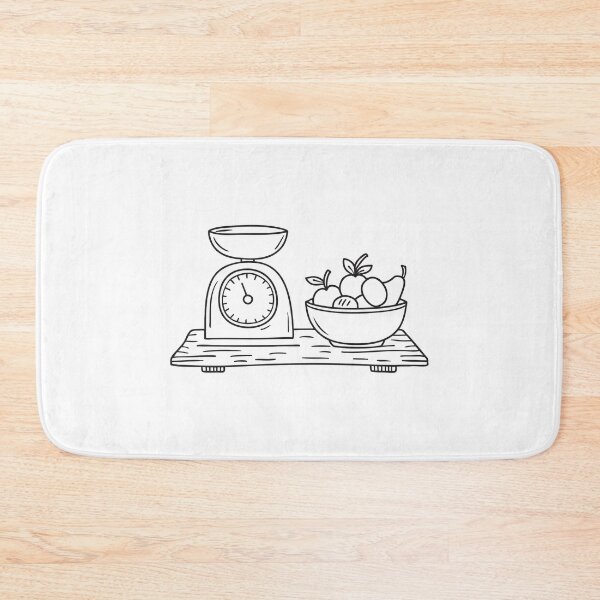 Item preview, A scale beside a fruit bowl on wooden table designed and sold by rasagamastore.