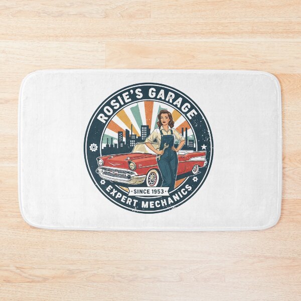 Item preview, Rosie's Garage - Expert Mechanics Since 1953 - Vintage Pin-Up Car Emblem designed and sold by RedDelaney.