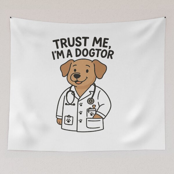 Item preview, Trust Me, I’m a Dogtor – Cute Cartoon Dog Doctor Pun T-Shirt Design designed and sold by DailyDrivesct.