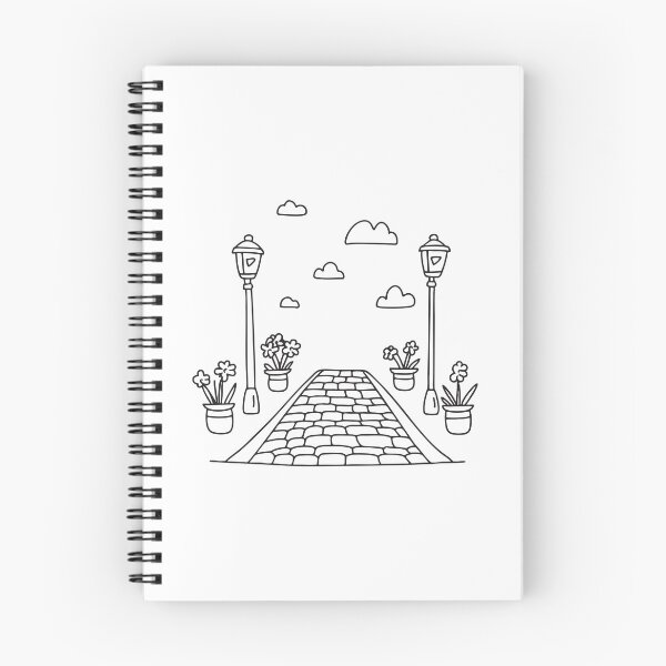 Item preview, A cobblestone street lined with flowerpots and lampposts designed and sold by rasagamastore.