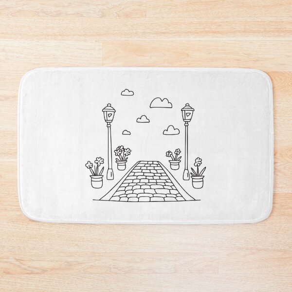 Item preview, A cobblestone street lined with flowerpots and lampposts designed and sold by rasagamastore.