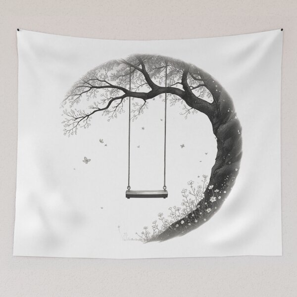 Item preview, Soft World – Moon Tree Swing | Dreamy Minimalist Night Ar designed and sold by jelonkaa.