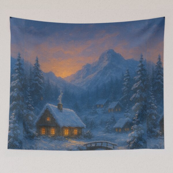Item preview, Snow-Covered Village – Winter Cottages & Frozen River designed and sold by Syrupulse.