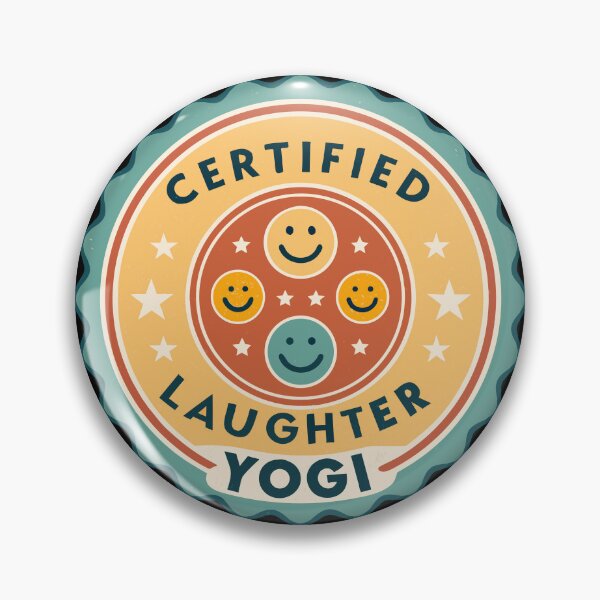 Item preview, Certified Laughter Yogi Retro Badge – 70s Smiley Face Yoga Humor Design designed and sold by VividOrganica.