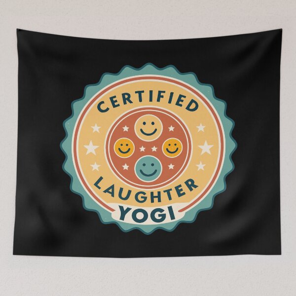 Item preview, Certified Laughter Yogi Retro Badge – 70s Smiley Face Yoga Humor Design designed and sold by VividOrganica.