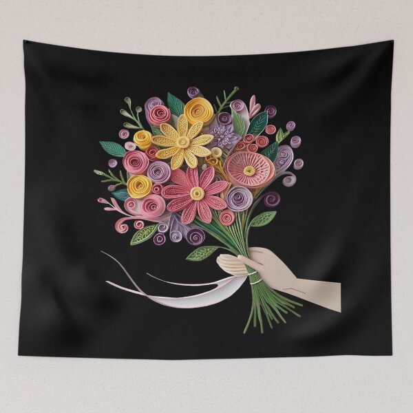 Item preview, Quilled Floral Bouquet in Hand Silhouette | Colorful Paper Quilling Art Design designed and sold by VividOrganica.