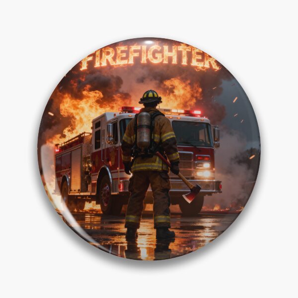 Item preview, Firefighter – Hero in Flames with Fire Truck Background designed and sold by Ritters-Designs.