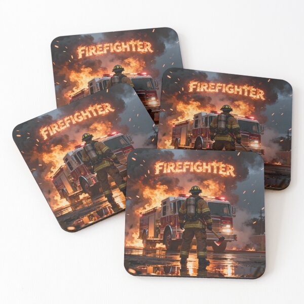Artikelvorschau, Firefighter – Hero in Flames with Fire Truck Background entworfen und verkauft von Ritters-Designs.