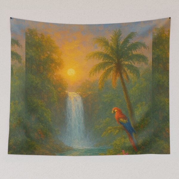 Item preview, Rainforest Waterfall – Jungle Pool & Tropical Parrot designed and sold by Syrupulse.