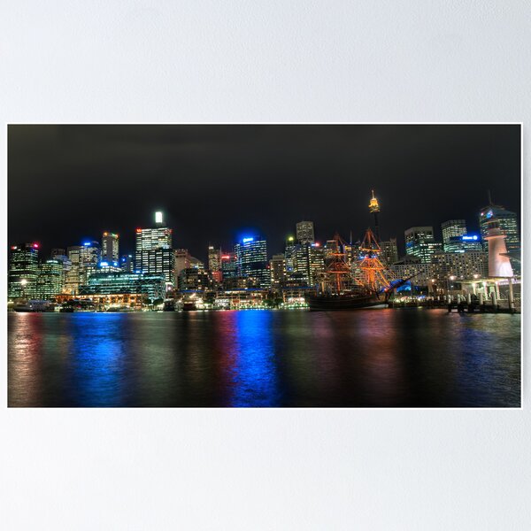 HM Bark Endeavour at night Poster