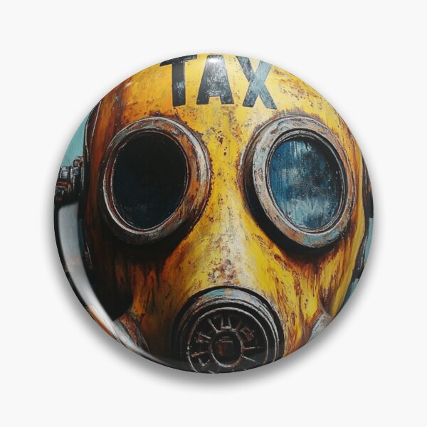 Item preview, Surreal Gas Mask Art – Industrial Dystopian Painting with “TAX” Inscription designed and sold by mliotard.