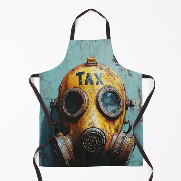 Item preview, Surreal Gas Mask Art – Industrial Dystopian Painting with “TAX” Inscription designed and sold by mliotard.