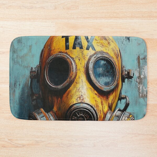 Item preview, Surreal Gas Mask Art – Industrial Dystopian Painting with “TAX” Inscription designed and sold by mliotard.