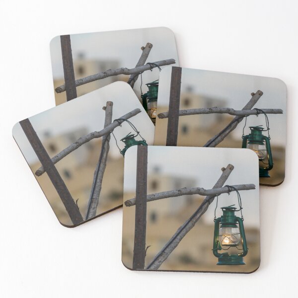 Item preview, Green Lantern Hanging From Rustic Wooden Frame With Blurred Urban Background designed and sold by Nmallia.