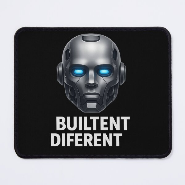 Item preview, BUILTENT DIFERENT – Glowing Robot Head Meme Design designed and sold by FelixnRobinus.