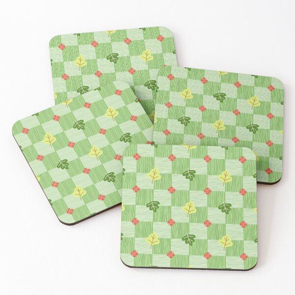 Item preview, Seamless Leaf and Flower Pattern on Green Checker Background designed and sold by Aom Road.