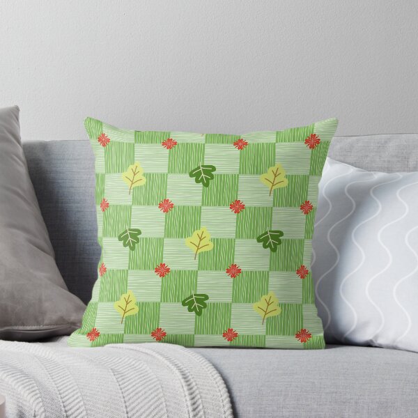 Item preview, Seamless Leaf and Flower Pattern on Green Checker Background designed and sold by Aom Road.