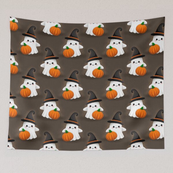 Item preview, Halloween ghost with orange pumpkin and hat seamless pattern designed and sold by jancajiravova.
