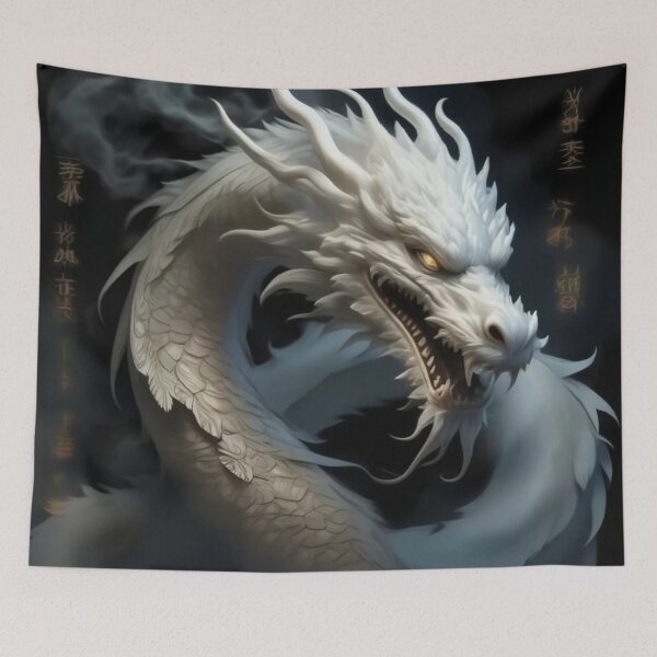 Item preview, Chinese Epic White Dragon on black background Aesthetic designed and sold by Aesth3ticDreams.