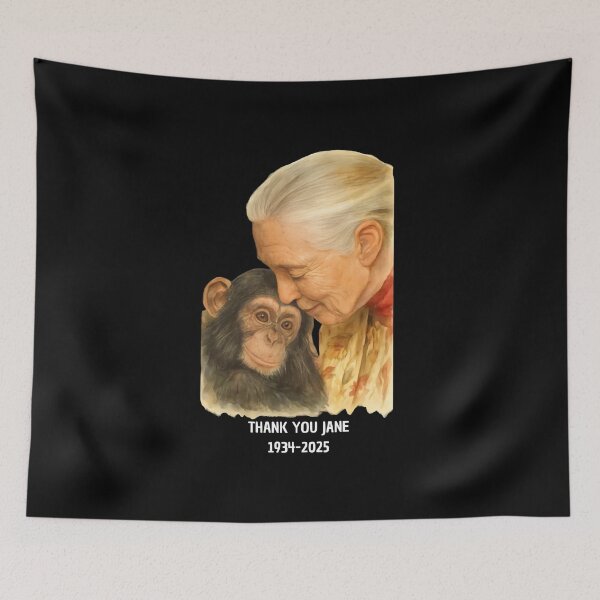 Item preview, Jane Goodall Tender Moment with Chimpanzee Painting designed and sold by dianadouri.