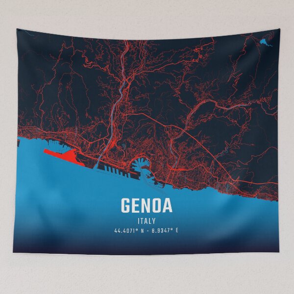 Item preview, Genoa Red & Blue Minimalist Map designed and sold by HomeLivingCo.