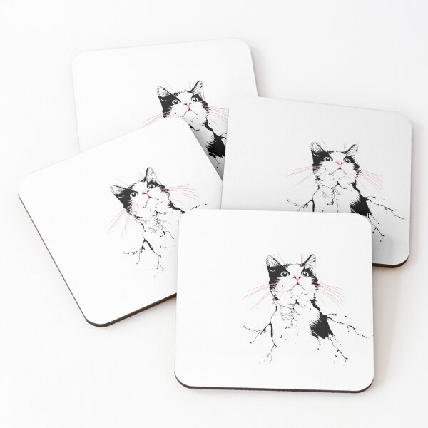 Item preview, Black and White cat with pink nose and whiskers designed and sold by Mekamera-G.