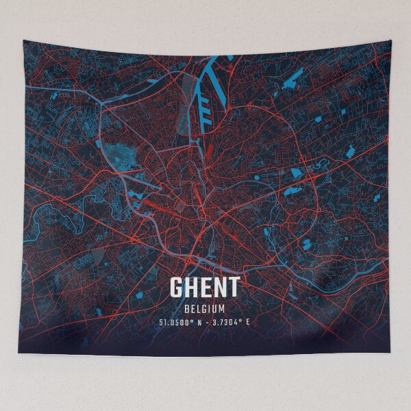 Item preview, Ghent Red & Blue Minimalist Map designed and sold by HomeLivingCo.